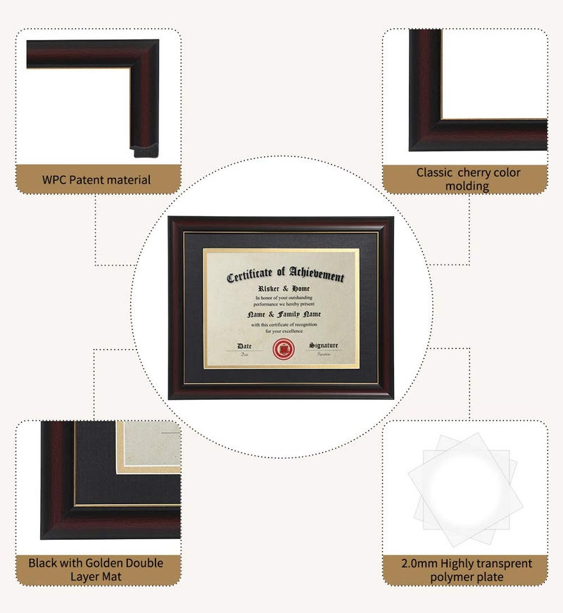 ELSKER&HOME 8.5x11 Diploma Frames with Mat, Classic Cherry Wood, 8.5x11 or 11x14 Inch - Double Matte Black with Gold Rim - Image 5